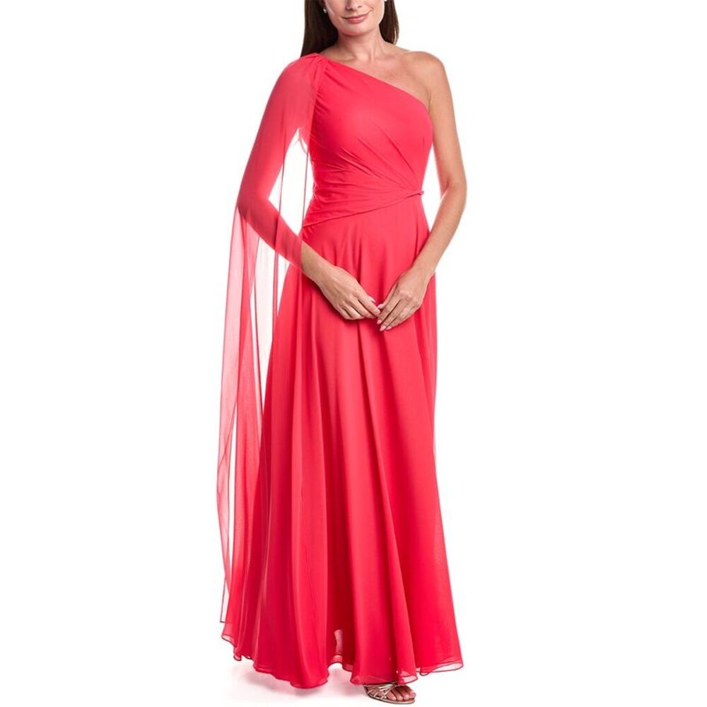 Teri Jon By Rickie Freeman Womens Chiffon One-Shoulder Drape Gown, Pink